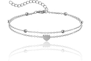RWQIAN Damen Verstellbares Fußkettchen Edelstahl Wasserdichtes Fußkettchen mit Herz（Kettenlänge 20+5cm）