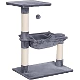 PawHut Scratching Tree for Cats Tower for Cats 50 x 36 x 70 cm Grey | Activity Center, Hammock, Platform, Sisal Poles, Hangin