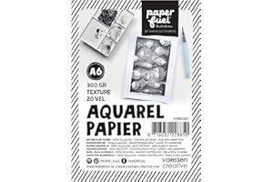 Paperfuel PF800201 A6, blanco, 300 g/m², papel texturizado, hojas para pintura de acuarela, mano y letras con pincel, Madera, 20 Stk