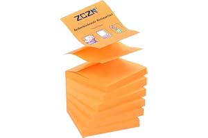 ZCZN Z-Notes, 6 bloques de notas adhesivas, notas adhesivas de 76 x 76 mm, 80 hojas por bloque, notas autoadhesivas de 480 hojas, naranja neón