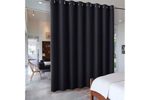 PONY DANCE Tende Oscuranti Termiche Isolanti per Camera da Letto - Tende con Anelli Separe Divisorio Interno Tenda Nera per Casa L 457 x A 274 cm 1 Pannello