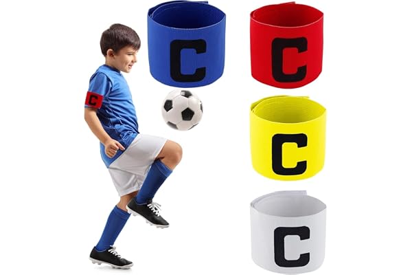 Lot de 4 brassards de capitaine pour enfants - Brassard de capitaine réglable - Multicolore, bande élastique de capitaine, de football, de capitaine - Pour enfants, clubs junior