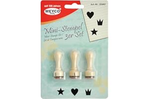 MEYCO Set di 3 timbri in legno a forma di stella, cuore, corona