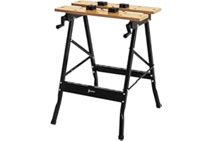 DURHAND Banco de Trabajo Plegable Mesa de Trabajo Portátil con 4 Abrazaderas Agujeros para Sierra Uso Doméstico Carpintería Hierro MDF Soporta 70 kg 56x62x75 cm Natural Negro