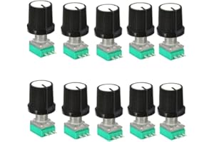 EZQNIRK 10PCS 6mm 3pin Knurled Shaft Single Linear B Type Rotary Potentiometer Knob With Cap White,5K Ohm