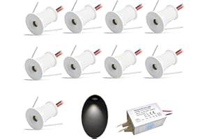 kpslucerna Lot de 9 petits phares, à LED, encastrés, 12 V 1 W, pour cuisine, escalier, armoire, couloir, éclairage, à monter soi-même, blanc chaud et froid (Blanc/Blanc Froid, 120°)