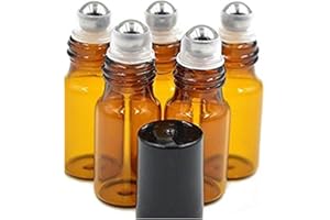 VASANA Lot de 12 flacons à bille vides en verre ambré portable de 5 ml avec bouchon noir et bille en acier inoxydable
