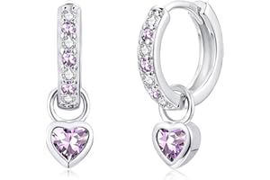 Bewenda Silver Hoops Earrings for Women Girls, 925 Sterling Silver Hoop Earrings with Heart Pendant, Hypoallergenic Huggie Earring dangly, Elegant Hoops Shiny Cubic Zirconia Hoop Earring with Gift Box