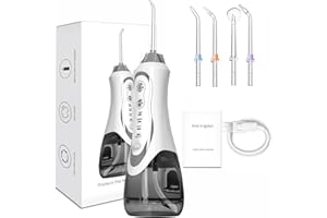 Water Flosser with 5 Adjustable Modes, IPX7 Waterproof, Long Battery Life, 300ml Tank for Teeth Cleaning, Whitening, and Gum Health,360-Degree Nozzle Noor Zala Water Dental Flosser (White K)