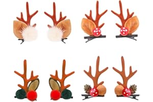 Minkissy 4 Pares Clips de Pelo de Navidad con Cuernos de Reno Pinza Horquilla de Pelo de Navidad Disfraces de Reno Navidad Para Niñas