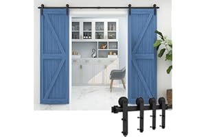 CCJH 6FT/182cm Antique Sliding Barn Wood Door Hardware Track Kit Track System for Double Door,Easy to Install