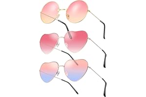 Forbabe 3 Paar Herz Sonnenbrille, Metallrahmen Party Brillen Lustige Herzbrille Hippie Brillen Runde Retro Kostüm Brille für Fasching Karneval Geburtstagsfeier Strand Party 60er 70er 80er 90er Party