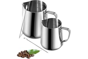 Omtofo 350ml 550ml Bricco per Latte in Acciaio Inox con Marchio di Misurazione e caffè Latte Art Pen, per Cappuccino, Espresso, Perfetta per Gli Amanti del Caffè