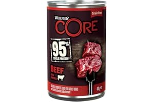 Wellness CORE 95 Percent Beef & Broccoli, 6 x 400g, Dog Food Wet for All Dog Breeds, Chunky Paté, Grain-Free, High Meat Content, Protein-Rich, Limited Ingredient Recipe