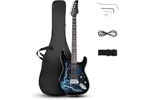 LALAHO Full Size Electric Guitar, 39" H-H Pickups Beginner Electric Guitars Kit with Shoulder Strap, Bag, Cable and Tremolo Arm (Lightning Blue)