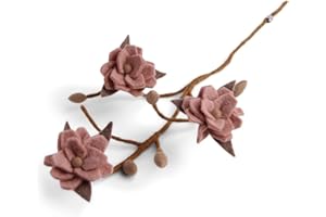 ‎GRY & SIF Én Gry & Sif Deko-Zweig Magnolie für Vase im Scandi-Stil I Natur-Filz, Hand-Made, fair-Trade I braun mit rosé farbenen Blüten - 1x - 60cm