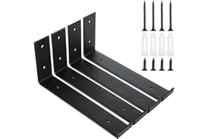 LOLYSIC 4 Pcs Scaffold Board Shelf Brackets - 225mm / 9 Inch Heavy Duty Shelf Bracket Supports with Lip - Wall Mounted Industrial Metal Shelve Brackets with Screws, Black