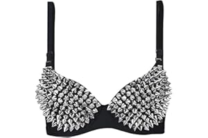 GHAKKE Sexy BHS Frauen Party All-Over Spike Rivet Metallic Punk Dance Push Up BH Nachtclub Kostüme BHS Bralette (Color : Black, Size : 36)