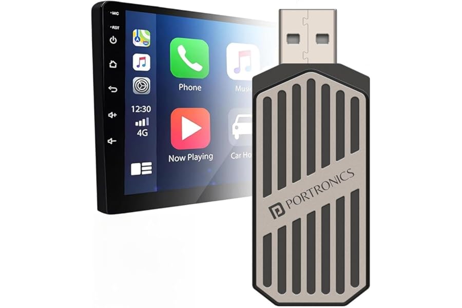 Portronics Tune, 2-in-1 Wireless Car Receiver, Converts Wired Auto Android & CarPlay to Wireless, Bluetooth Connectivity, Onl
