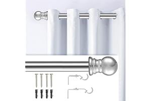 HORSE SECRET Barra de Cortina, 76-122CM Barra para Cortinas Extensible con Terminales en Forma de Redondo en Acero Inoxidable, Barra de Cortina Decorativo para Ventana de Cocina/Plata