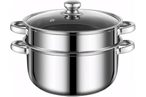 ACCMUZZY 24cm 2 Tier Essentials Steamer Cooking,Stainless Steel Food Steamer for Vegetable,Dumpling & Induction Hob,Oven-Safe Induction Pans with Vented Glass Lid,Cookware Pot & Cool Twin Handles