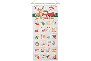 AIGOCITY Calendario de Adviento de tela para rellenar 2025, calendario de Adviento infantil tapiz Calendario de Adviento de Navidad rellenable Bolsa para decorar paredes o puertas con 24 bolsillos