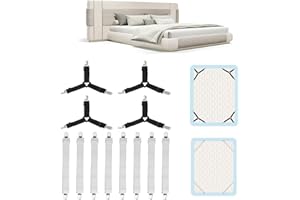 ToKinCen Bettlaken Spanngurte, 12 Stück Bettlakenspanner Verstellbar, Spanner für Bettlaken mit Metallklammern spannbettlaken Spanner für Bettlaken, Matratzen, Bügelbretter, Sofas (Schwarz, Weiß)