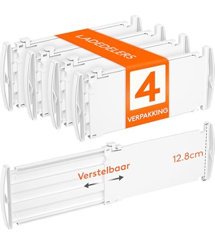 MUUKAIII Keukenladeverdeler met inzetstukken, bamboe ladeverdeler, verstelbaar (43-56 cm), wit