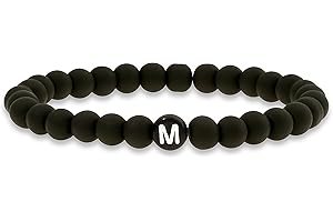 Made by Nami Personalisiertes Buchstaben-Armband - Glas-Perlen Pärchen-Armband - Damen Herren Perlen-Armband individualisiert Initialen A-Z Gravur - Freundin Freundschaftsarmband Geschenk