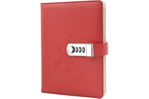 NectaRoy Cuaderno de Cuero PU Planificado Organizador con Cerradura de Combinación, Mariposa y Patrón de Flor Diario Bloc de Notas Contraseña Cuaderno con Soporte para Bolígrafo, A5 Tamaño 209x150mm