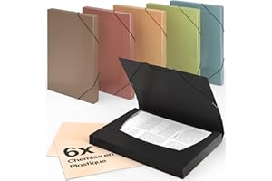 ACROPAQ - 6 x Chemise à Élastiques A4 - Jusqu'à 250 pages, Dos de 3 cm, Fermeture Élastique, Eau, Collection de Couleurs Nature - Chemises à Dossier, Range Document