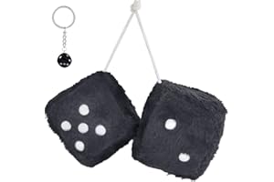 Dés en Peluche pour Voiture,Paire de Rétro Miroir Carré à Suspendre Dés, Couple Fuzzy dés en Peluche avec Pois pour Intérieur de Voiture Ornement Décoration (Le Noir)