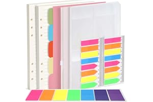 ‎FANDAMEI FANDAMEI A5 Nachfüllbare Notizpapier Set, 2 Packe 6 Löcher A5 Nachfüllpapier A5 Liniert 90 Blätter/180 Seiten, 5 Stücke Farbige Trennblätter A5, 460 Stücke Haftnotizen Bunt, 2 Stk. Umschlägbeutel A5
