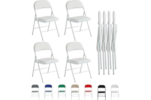 mcc direct Set of 4 Folding Chairs, Faux Leather Foldable Chairs with Metal Frame and Padded Seat, Easy to Fold and Store for Home, Office, Dining and Reception (White)