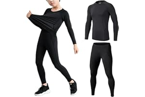 ‎ECHINODON Echinodon Kinder Sportunterwäsche Fußball Junge Funktionsunterwäsche Set Kompressionsshirt + Kompressionshose Kompressionsunterwäsche für Training Skifahren Radsport