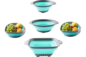 DLD Colador plegable-colador de alimentos de silicona-escurridor de cocina plegable resistente al calor para pasta y verduras-vaporizador-apto para lavavajillas-3 piezas