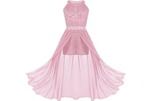 CHICTRY Girls Junior Halter Lace Bodice with Chiffon Overlay Prom Bridesmaid Wedding Gown Maxi Romper Dress