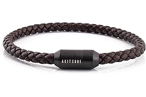 Akitsune Silva Skórzana bransoletka z zapięciem magnetycznym, 5 mm, dla kobiet i mężczyzn, ze stali nierdzewnej, prosta bransoletka – kolor: srebrny, matowa czerń, złoty