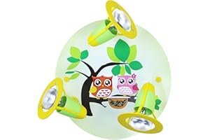 Elobra Deckenlampe Eule, Eulenlampe Kinderzimmer Wandlampe Kinderlampe, Rondell mit 3 schwenkbaren Spots, Mädchen und Jungen, mit E14 Fassung, Grün, 128251