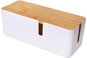 Changsuo Caja Pequeña de Gestión de Cables Con Tapa de Bambú Para Extensión, Protector de Sobretensión, Corrector y Organizador de Cubierta (Blanco)