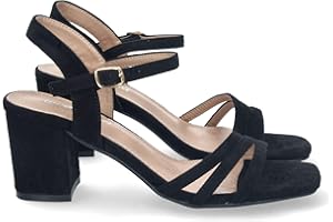 shoes&blues.es Sandalia de Tacon para Mujer, Comoda, con Palas Finas, Talon Abierto, y Cierre de Hebilla, Primavera Verano 2023