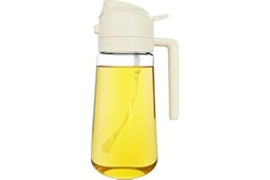 ZHIYE Oil Spray Bottle for Cooking, 500ML 2 in 1 Olive Oil Dispenser Sprayer for Kitchen Premium Clear Glass Bottle for Cooking, Air Fryer, BBQ, Salad, Beige