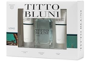 TITTO BLUNI - Uomo, Estuche Regalo Hombre de 75 ml, Colonia + After Shave + Gel de Baño, Eau de Toilette Masculina, Aroma Frutal Amaderado, Fragancia Fresca, Elegante y de Larga Duración