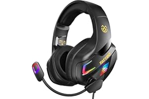 Tatybo Gaming Headset für PS4 PS5 PC Xbox one, PS4 Headset with Surround Sound Noise Cancelling, Kopfhörer Mit Mikrofon RGB Light (Schwarz)