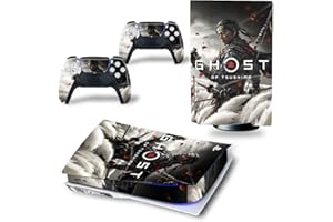 MaD Vision® Extra-Durable Skin Set in Vinile per PS5 Disc + 5 Paia di Aiming Rings | Kit Adesivo e Resistente ai Graffi per PlayStation 5 + 2 Controllers - per Ghost of Tsushima Design