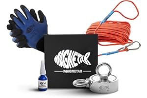 Magnetar Magnete da Pesca - 500 Kg Pesca Magnetica a Doppia Faccia - Magnet Fishing Kit con Corda/Guanti/Colla - Magneti Neodimio Da Pesca