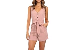 QWUVEDS Mono Corto Mujer Dormir Verano Europa y Estados Unidos Nuevo Cómodo Cuello en V Botón Holgado Corto Algodón Mono Corto Mujer