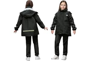 Baogaier Combinaison de Pluie pour Fille Garçon, Imperméable Veste et Pantalon 2 pièces Ensembles, Unisexe Enfants Léger Vêtements de Pluie avec Sac de rangement, pour Vélo Randonnée, 8-14 Ans