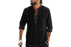 YAOBAOLE Chemise Lin Homme Manches Longues Été Mao Décontractée Henley Shirts de Plage Classique