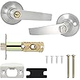 Funnytek Lever Door Handle Lock, Bathroom Door Handle with Lock, Safe Lockset for Entry, Passage, Bathroom, Balcony (with Key), Latch Size 60/70mm Stainless Steel+Aluminum Alloy